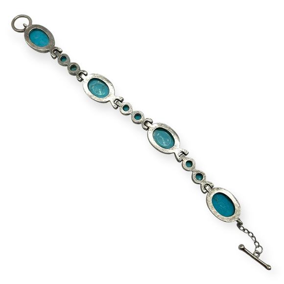 Vintage Bohemian Bracelet Turquoise Blue Round Silver Shape Semiprecious Howlite - Picture 10 of 14